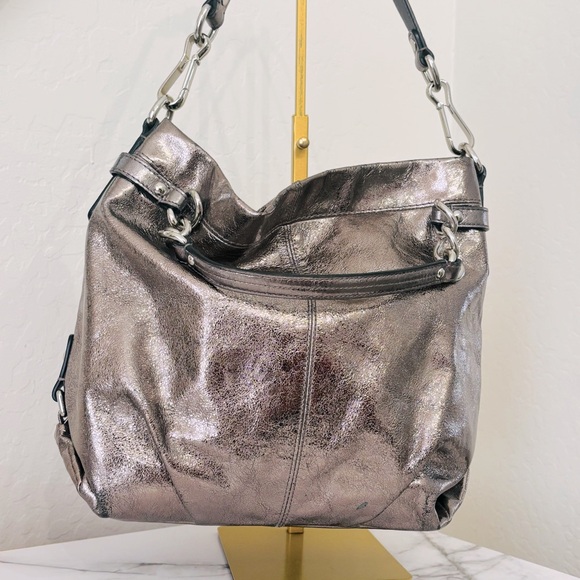 COACH Brooke Handbag Leather Pewter Silver Metallic Hobo Bag Purse F17165 - Picture 6 of 13